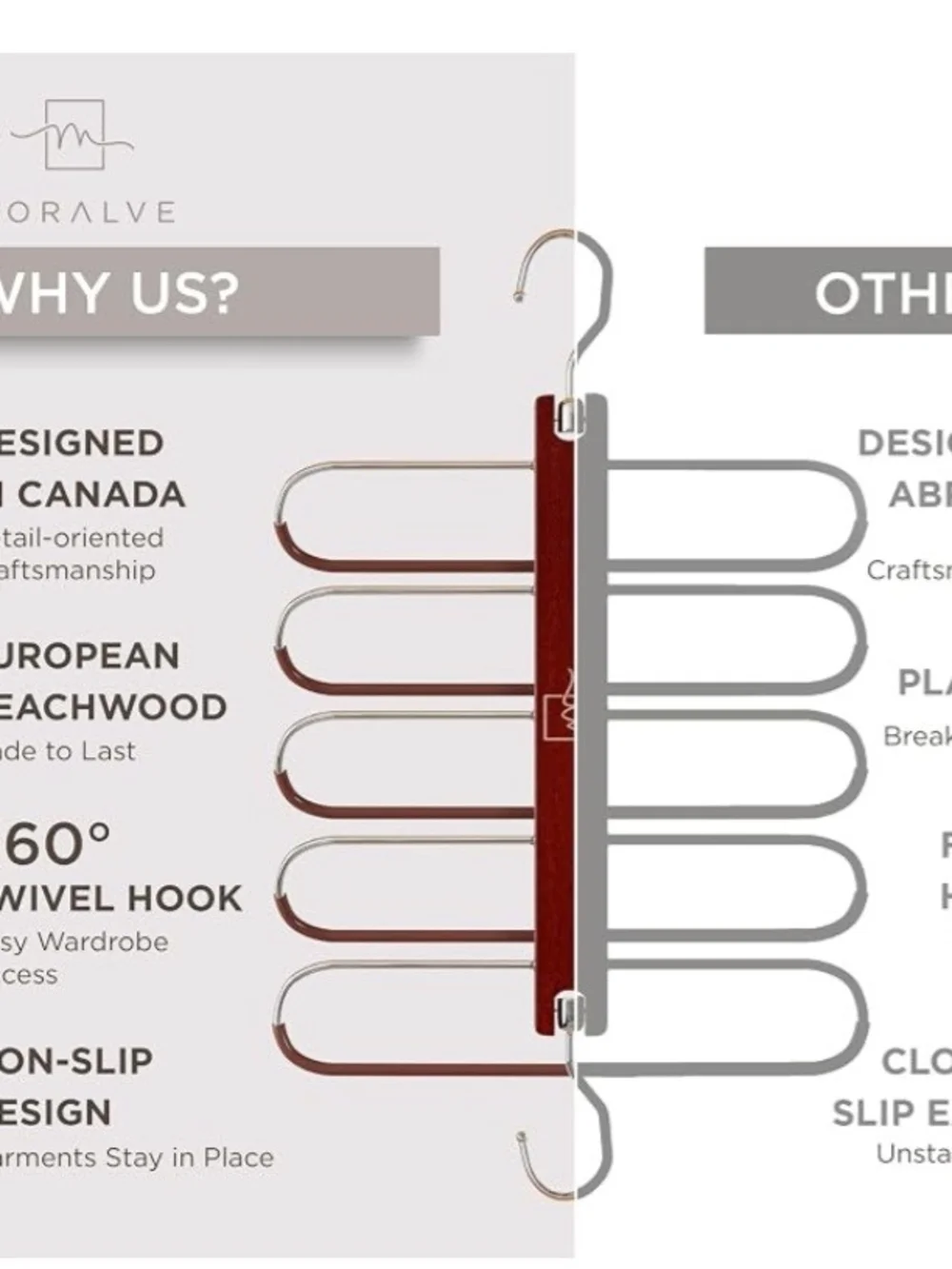 Space-Saving Pant Hanger in Natural And Bronze Closet Organizer Wood Metal